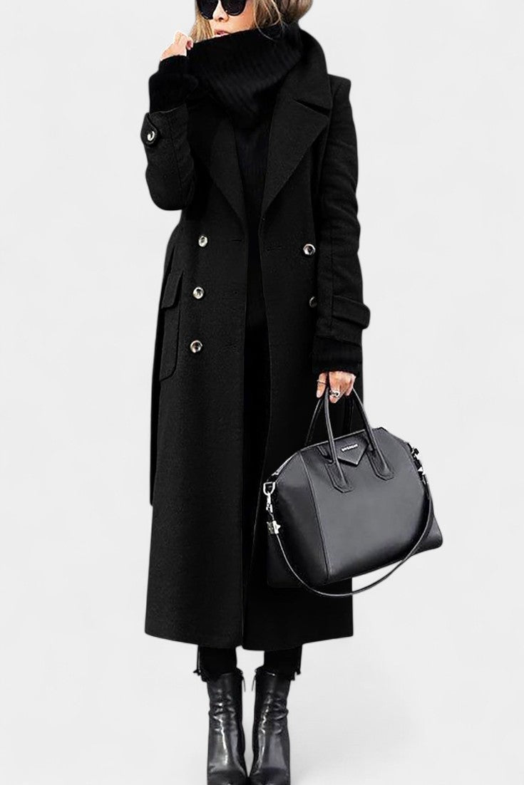 Franka Long Wool Coat with Tailored Fit and Elegant Double-Breasted Design