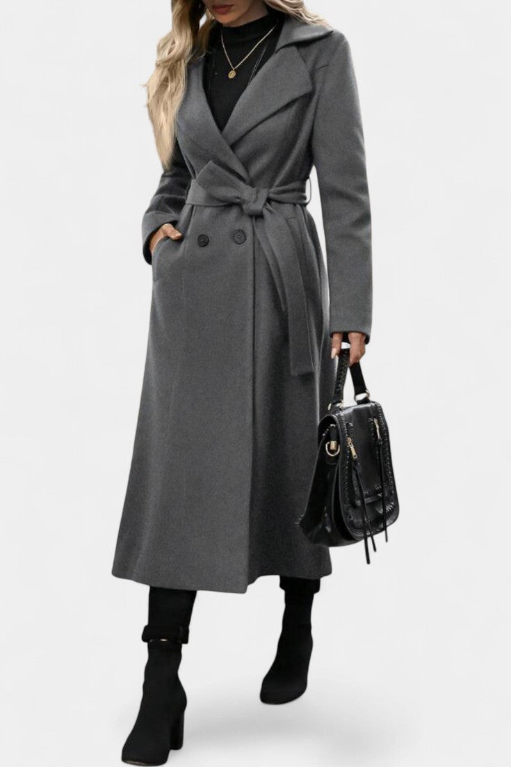 Mélissandre Long Check Coat with Double Breasted and Notched Collar