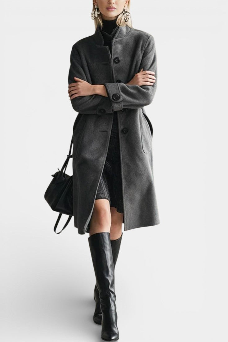 Nicoline Mid-Length Suede Coat with High Collar Vintage