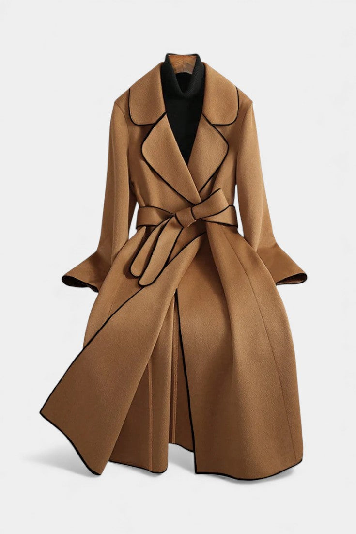 Flora Long Coat with Revers and Colored Belt