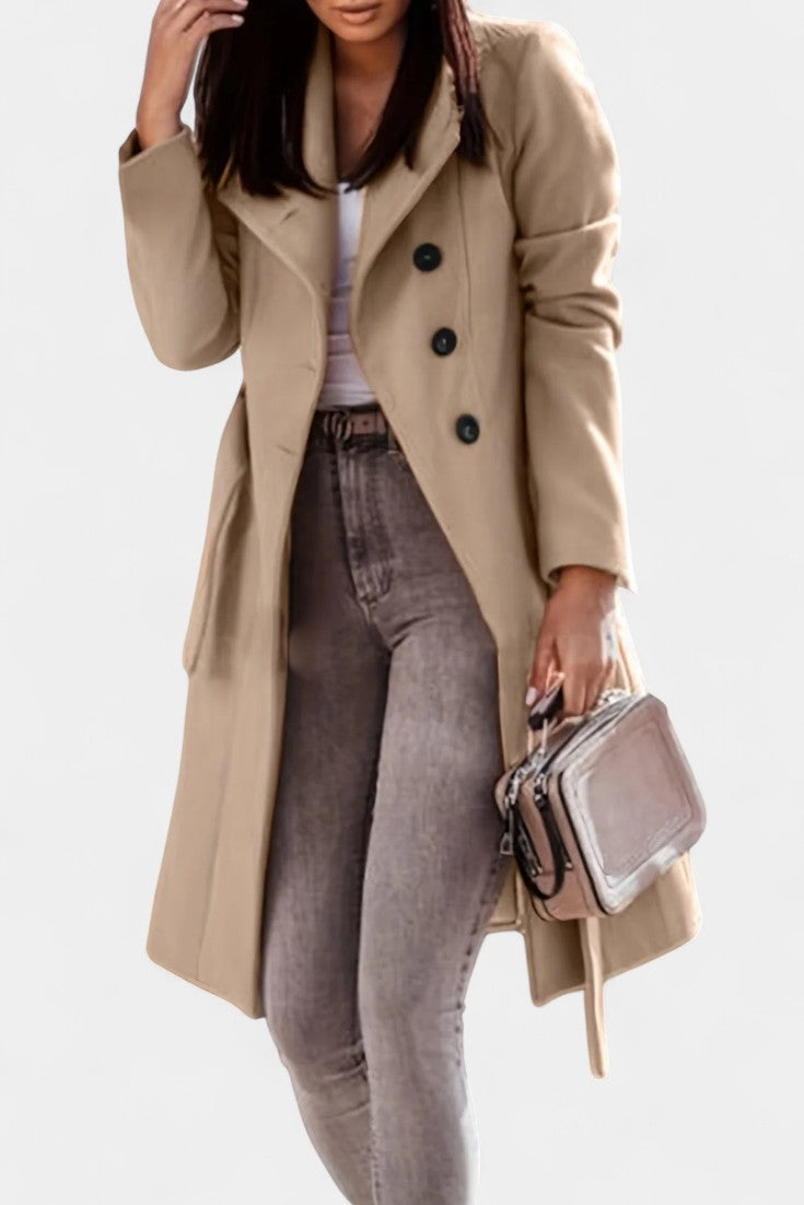 Kaya Long Trench Coat with Straight Silhouette and Belt