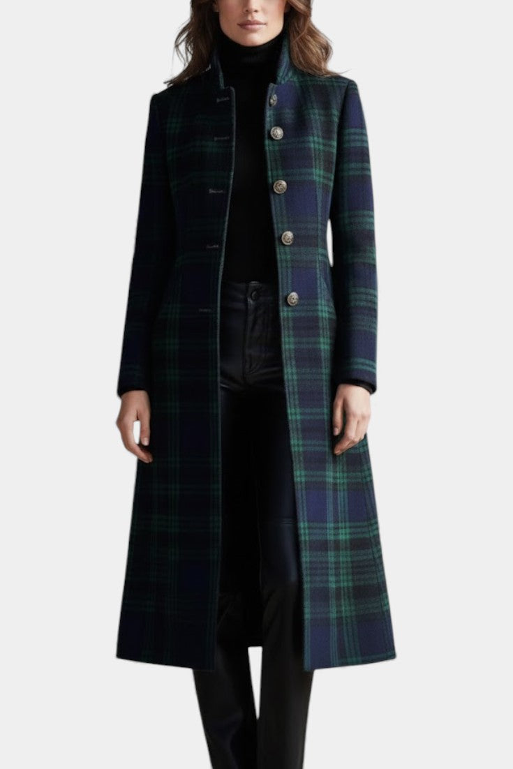 Caterina Midi Retro Checkered Blue-Green Bicolored Coat