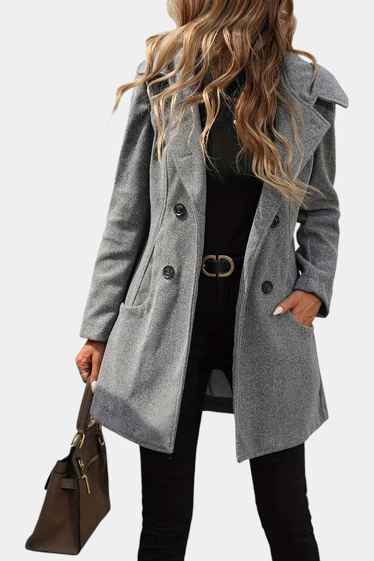 Lada Hooded Double-Breasted Coat with Long Sleeves