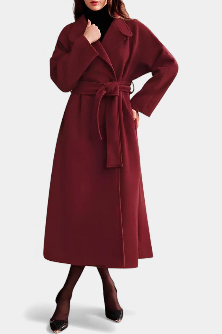 Zyana Long Belted Coat with Adjustable Collar