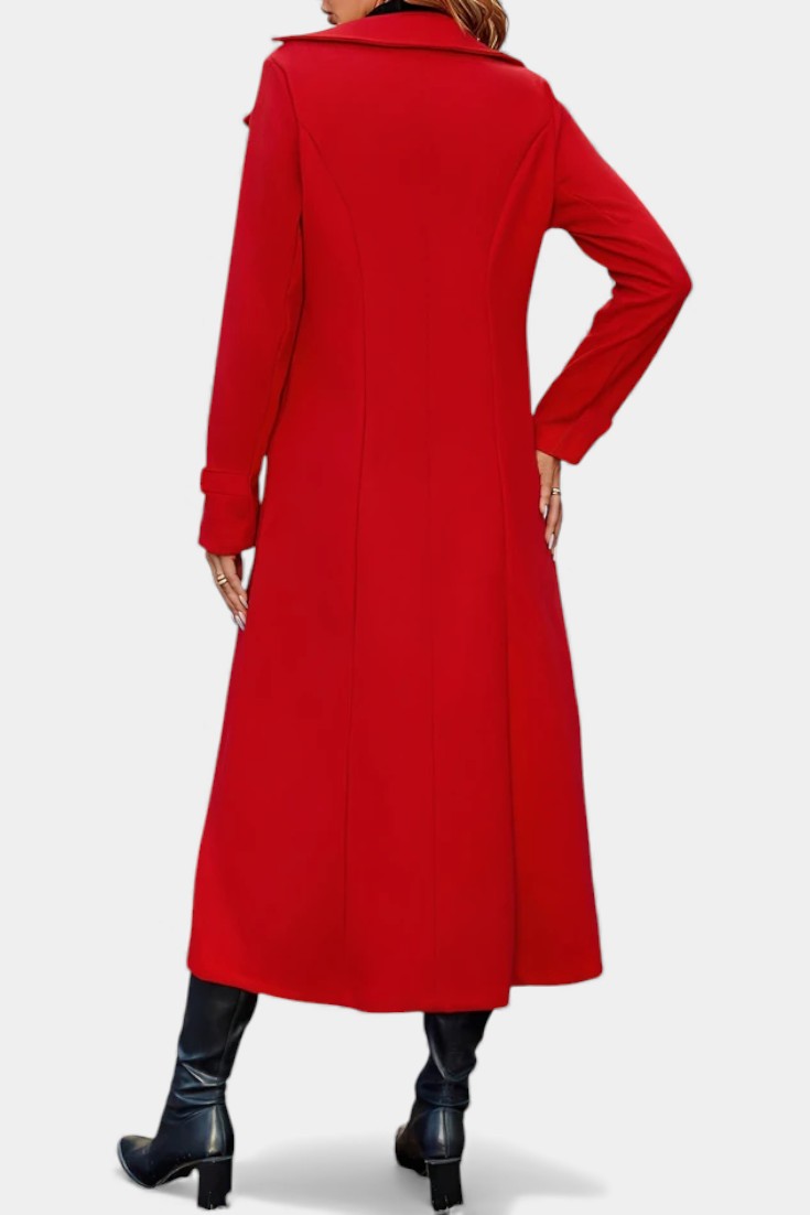 Naissa Long Notched Lapel Double-Breasted Coat