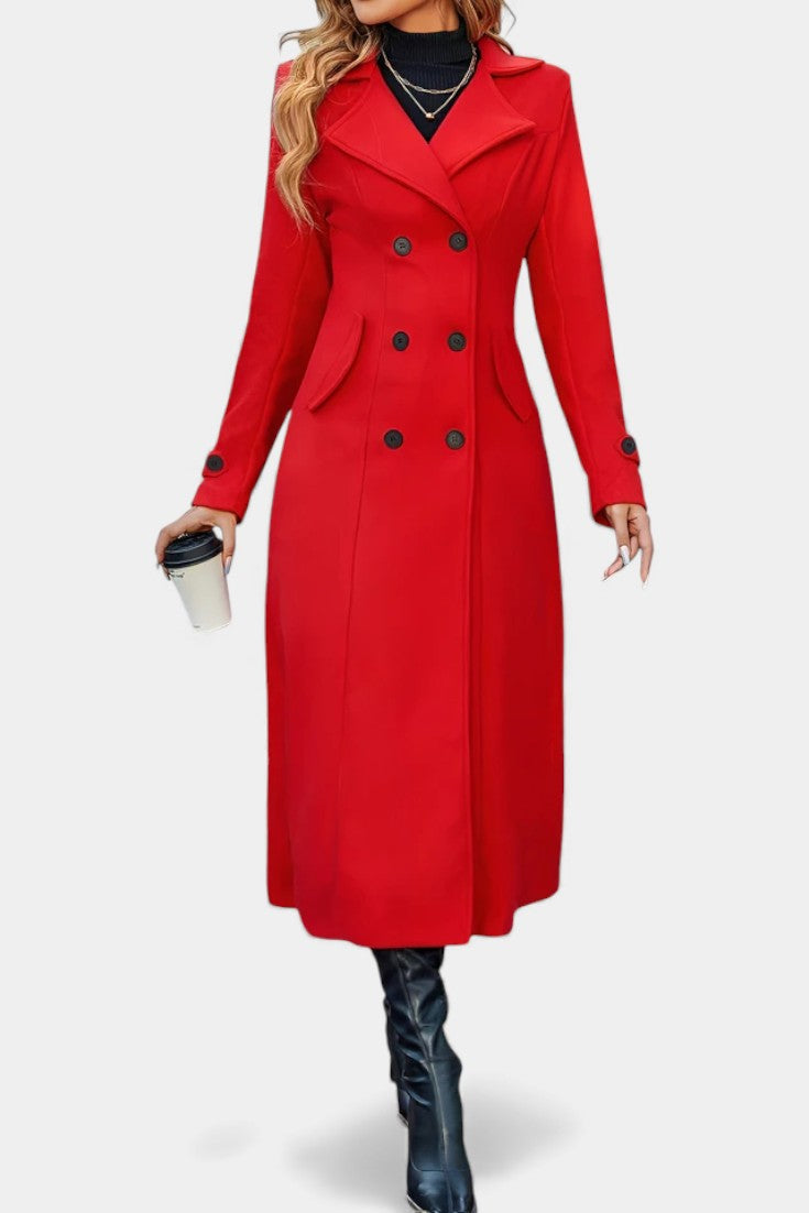 Naissa Long Notched Lapel Double-Breasted Coat