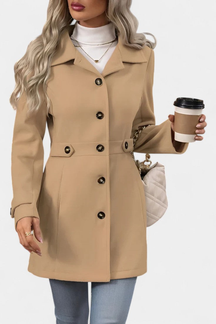 Cléophée Elegant Mid-Length Coat with Adjustable Belt