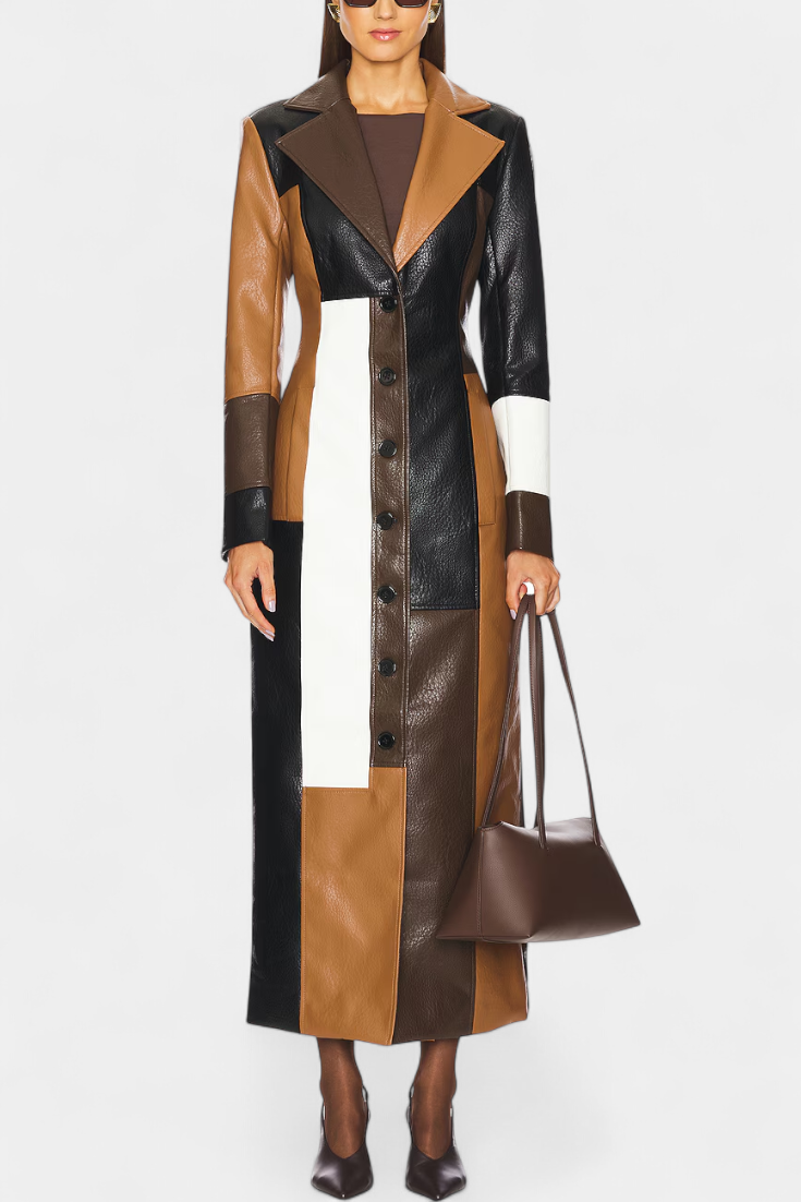 Norelle Structured Cut Patchwork Trench with Modern Contrasts