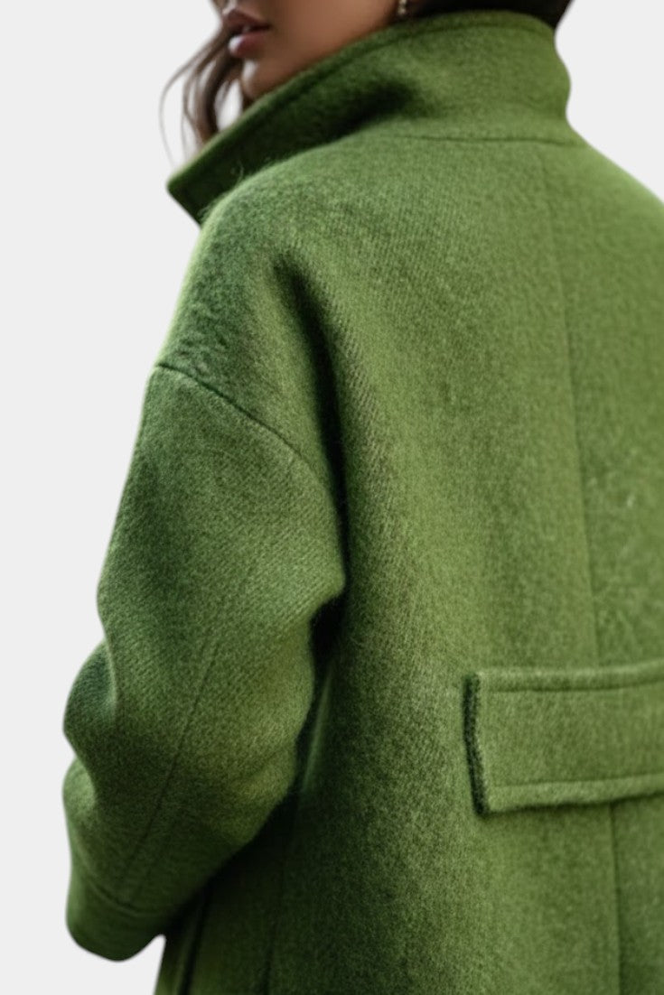 Camile Long Oversized Double-Breasted Coat with Notched Collar
