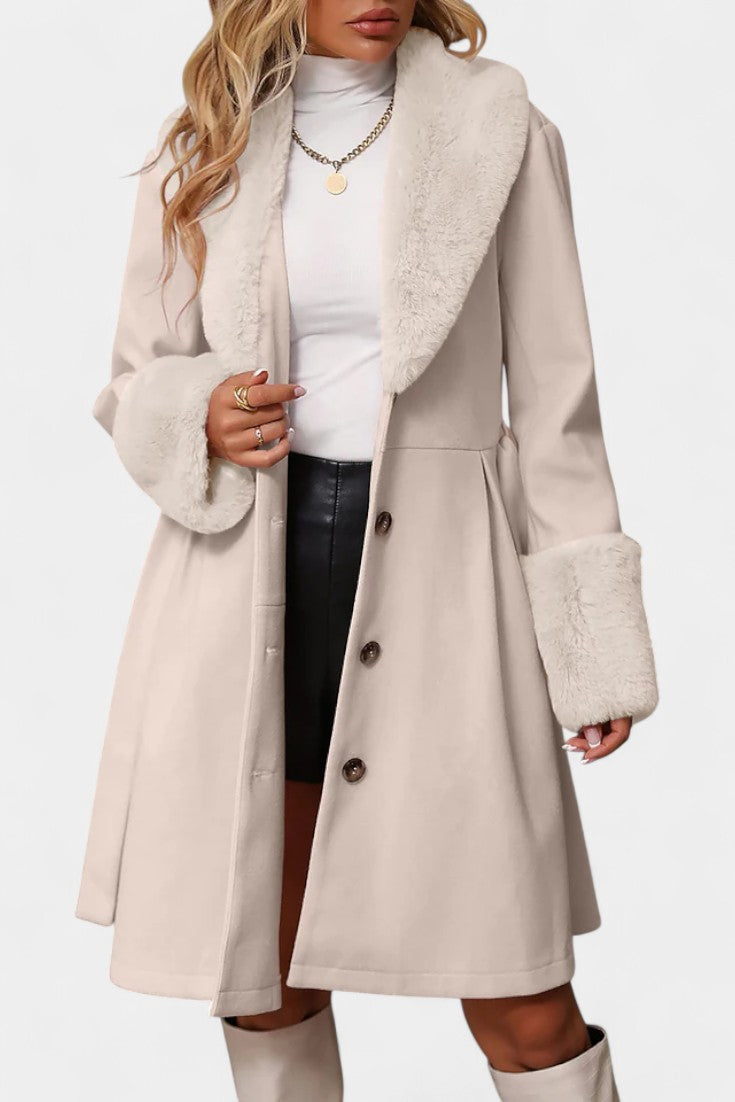 Colombine Trapeze Coat with Belt and Faux Fur Details