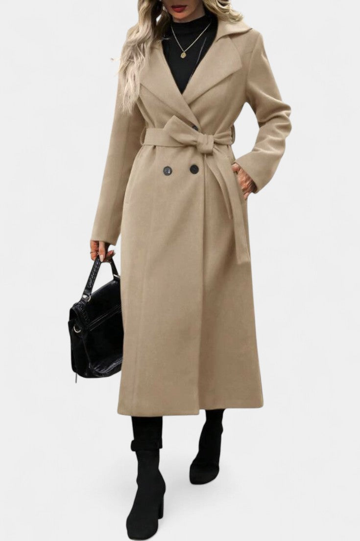 Mélissandre Long Check Coat with Double Breasted and Notched Collar