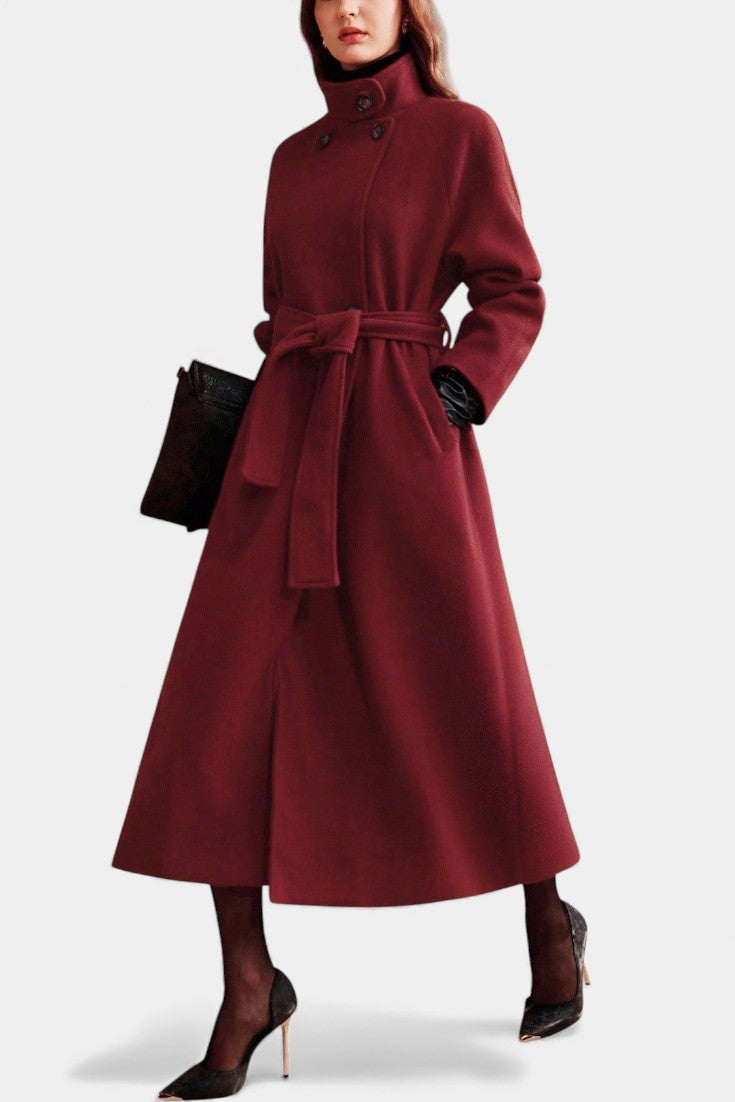 Zyana Long Belted Coat with Adjustable Collar