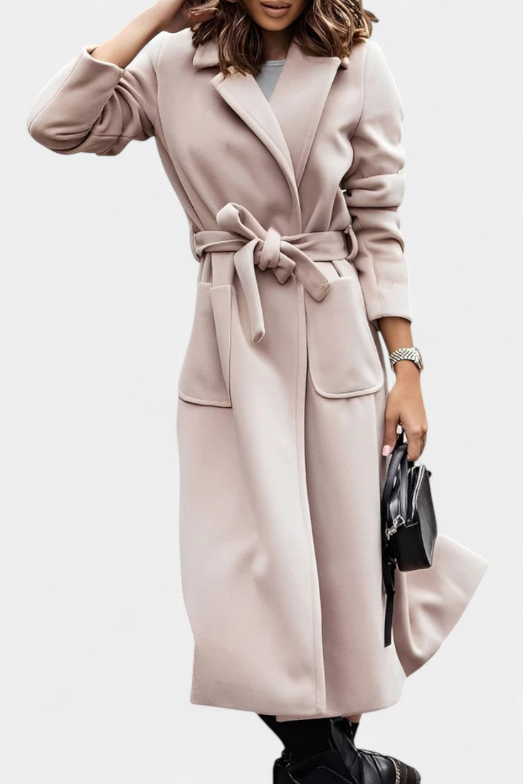 Capucine Belted Coat with Notched Collar and Pockets
