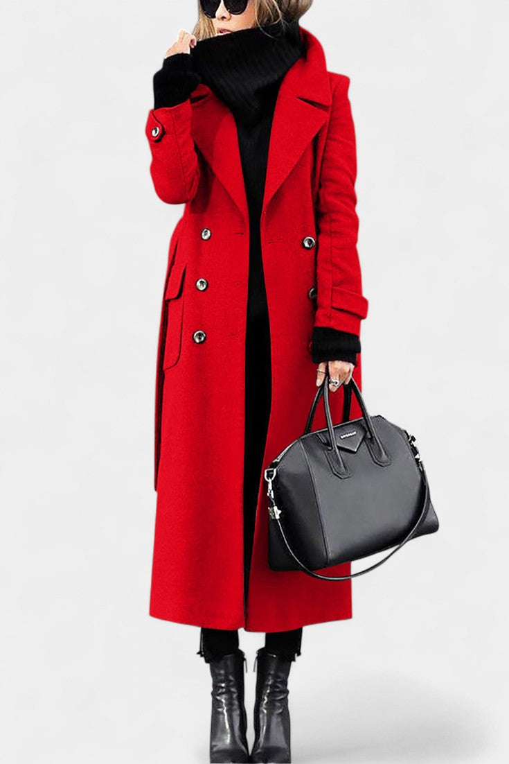 Franka Long Wool Coat with Tailored Fit and Elegant Double-Breasted Design