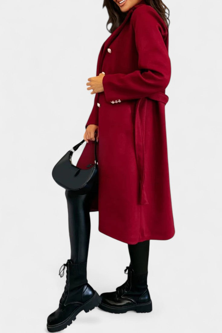 Miguelle Double-Breasted Coat with Tie Belt