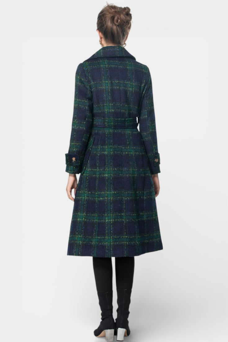 Lara Long Crossed Coat in Blue-Green