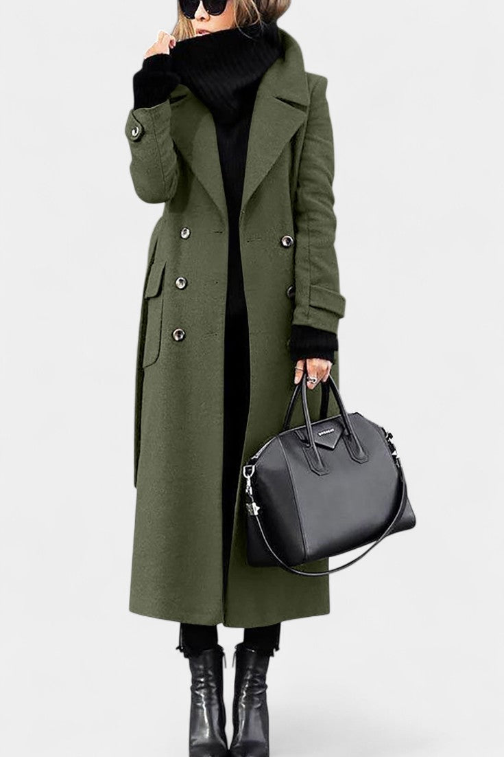 Franka Long Wool Coat with Tailored Fit and Elegant Double-Breasted Design