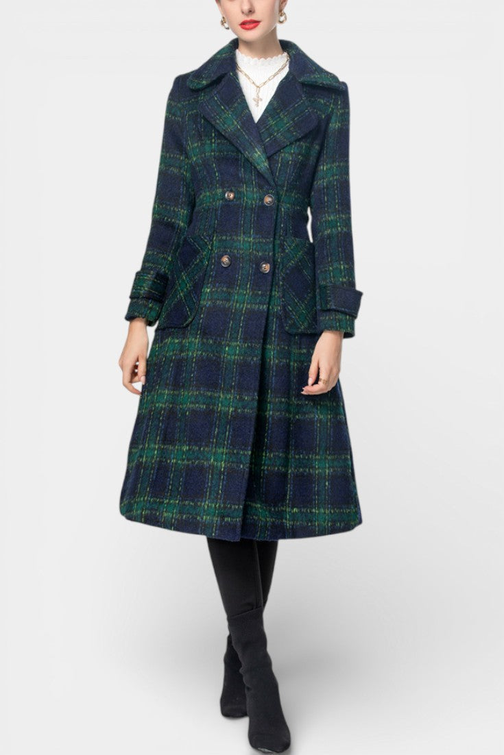 Lara Long Crossed Coat in Blue-Green