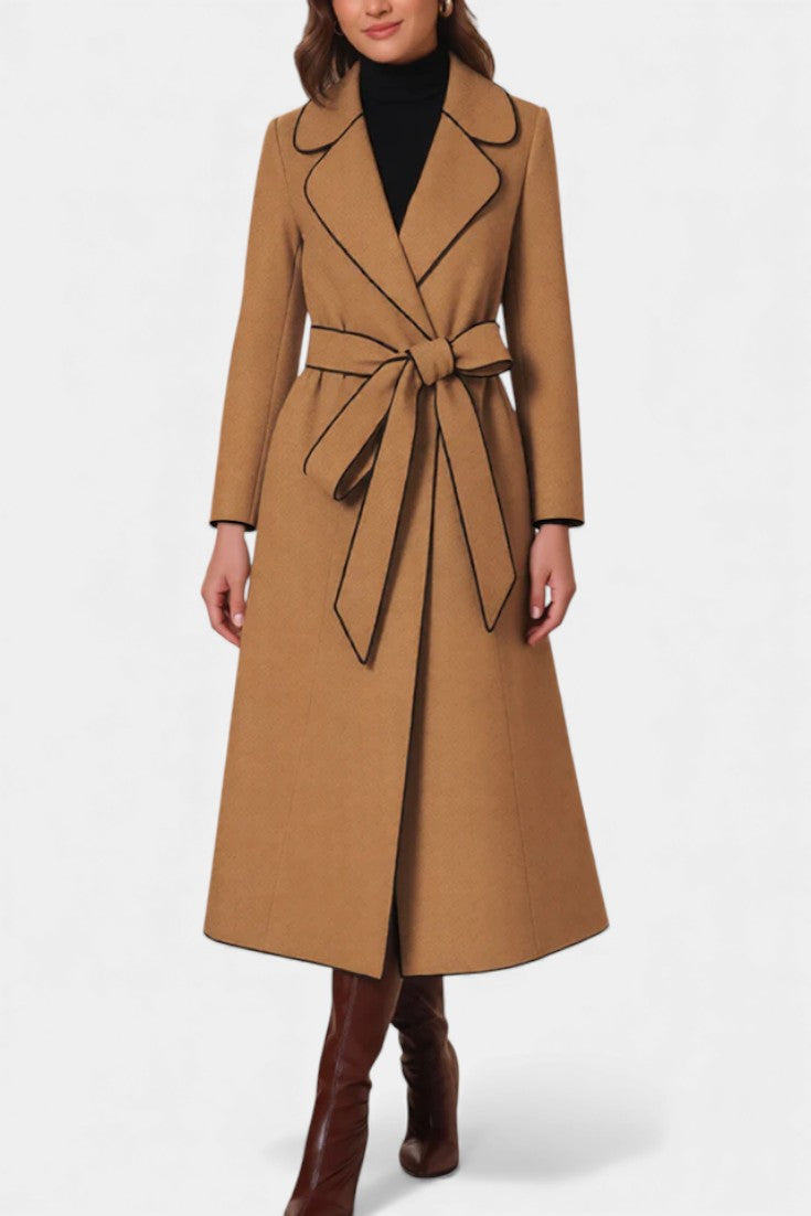 Flora Long Coat with Revers and Colored Belt