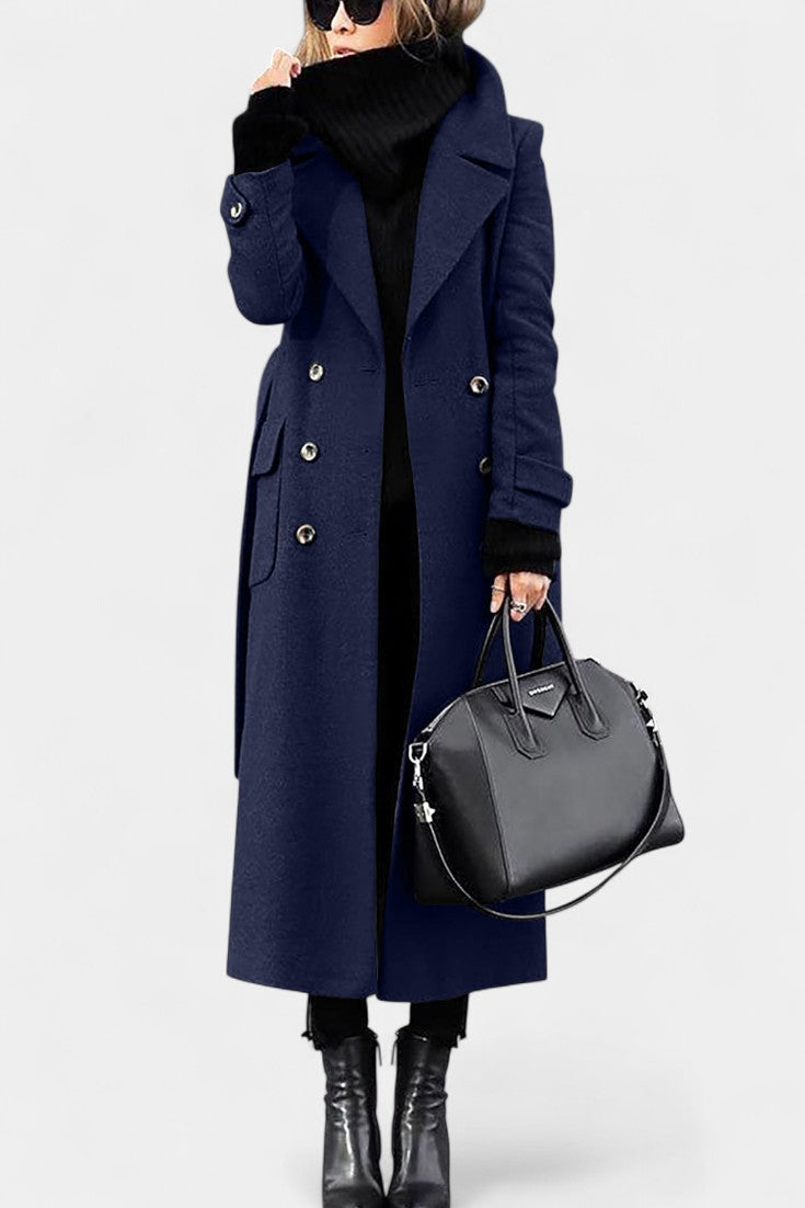 Franka Long Wool Coat with Tailored Fit and Elegant Double-Breasted Design