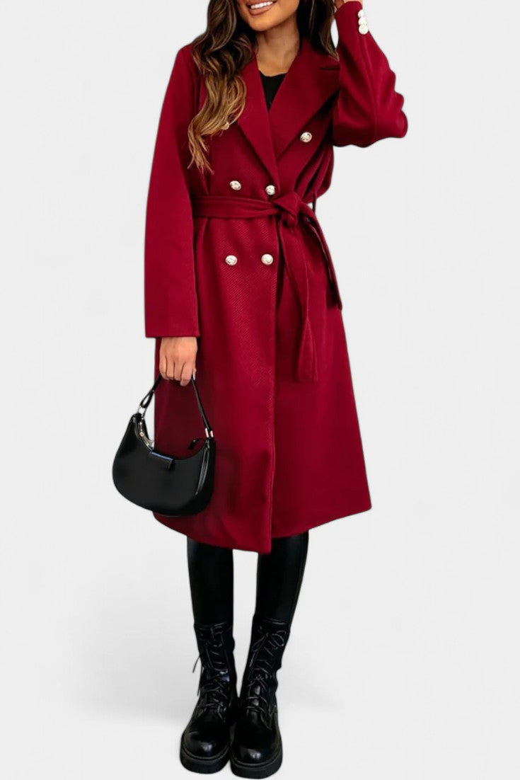 Miguelle Double-Breasted Coat with Tie Belt