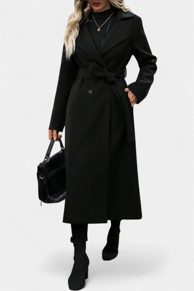 Mélissandre Long Check Coat with Double Breasted and Notched Collar
