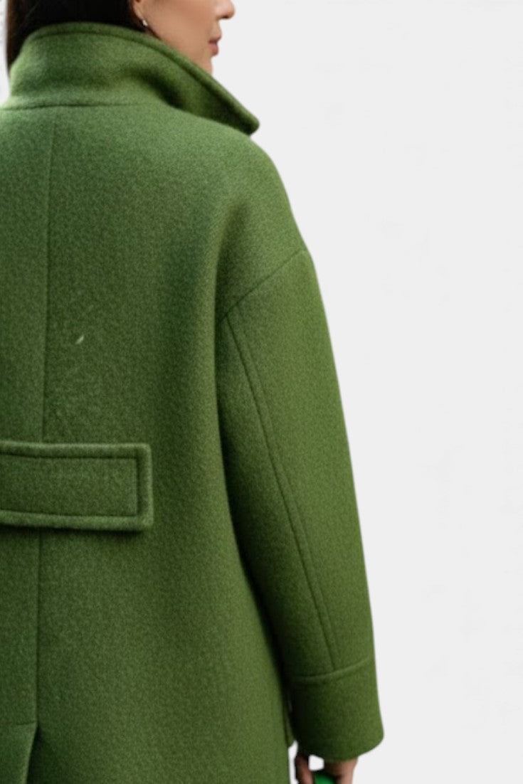 Camile Long Oversized Double-Breasted Coat with Notched Collar