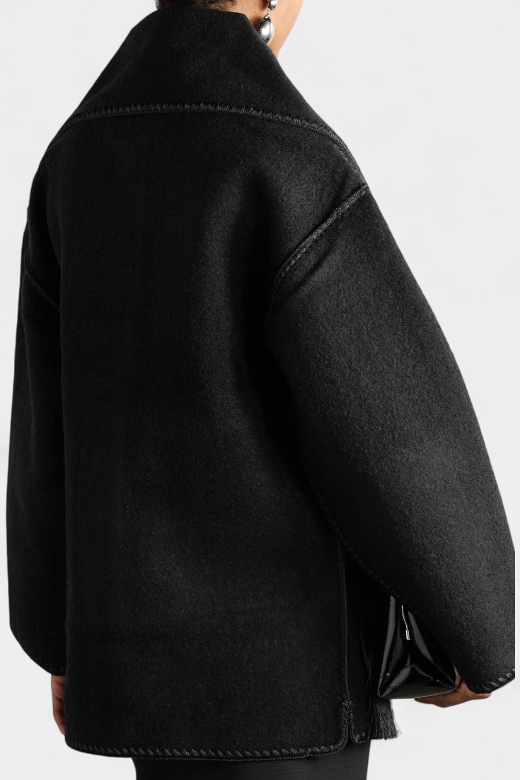 Pauline Coat with Integrated Scarf and Fluid Silhouette