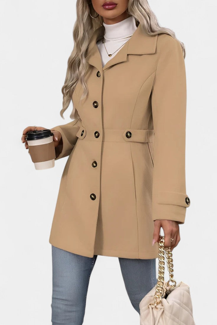 Cléophée Elegant Mid-Length Coat with Adjustable Belt