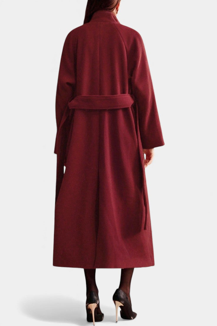 Zyana Long Belted Coat with Adjustable Collar