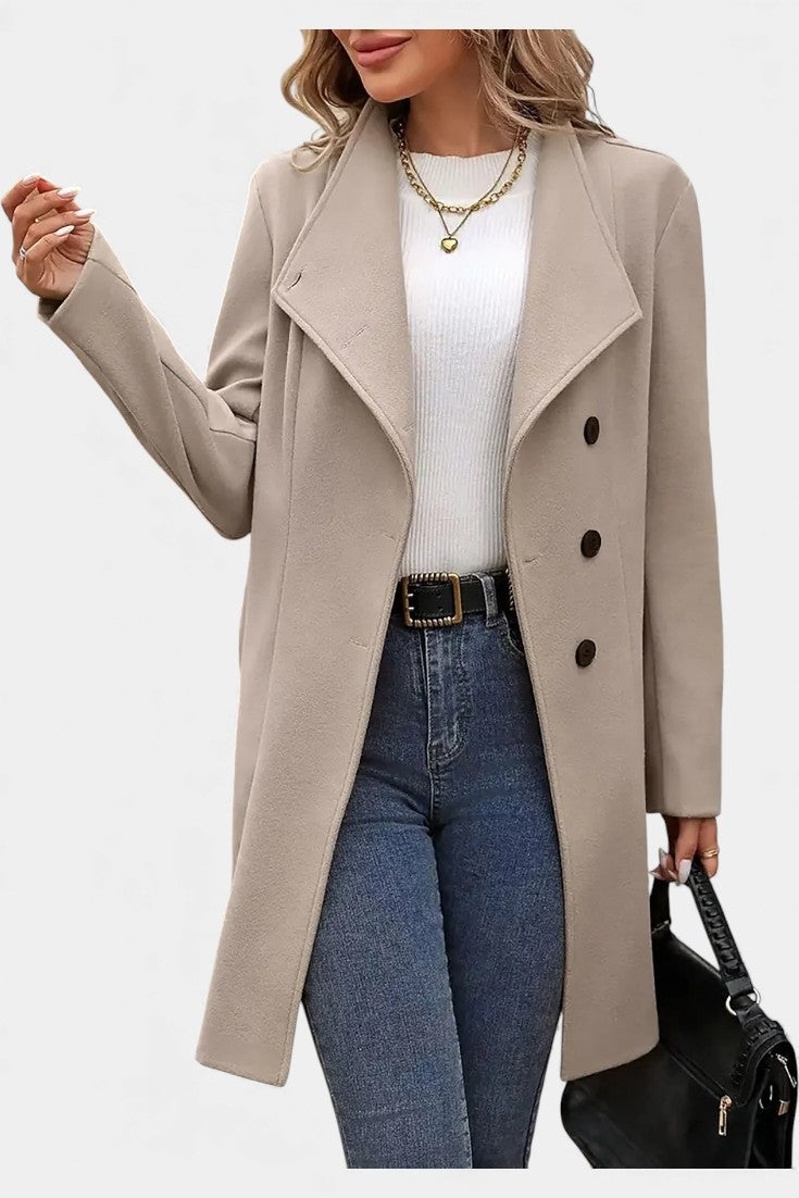 Yuliana Long Coat with Buttons and Tied Waist