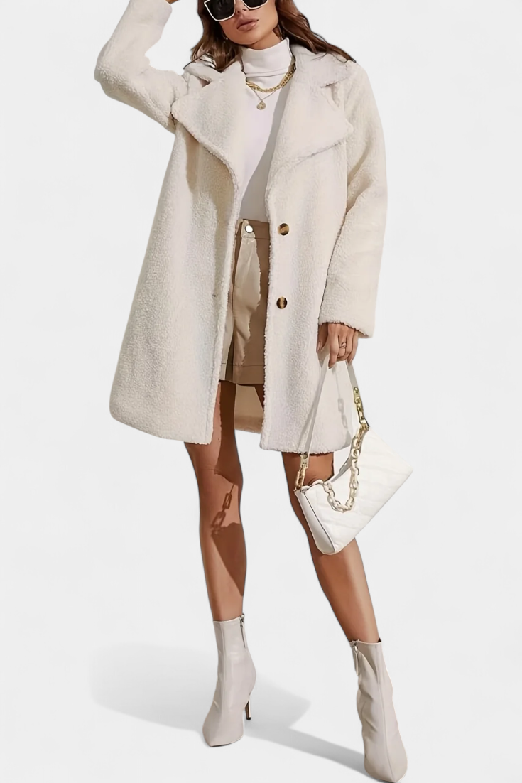 Lyra Long Minimalist Coat with Simple Buttons