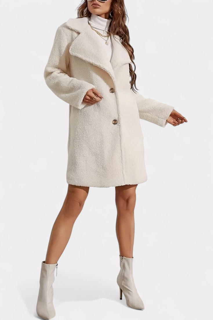 Lyra Long Minimalist Coat with Simple Buttons