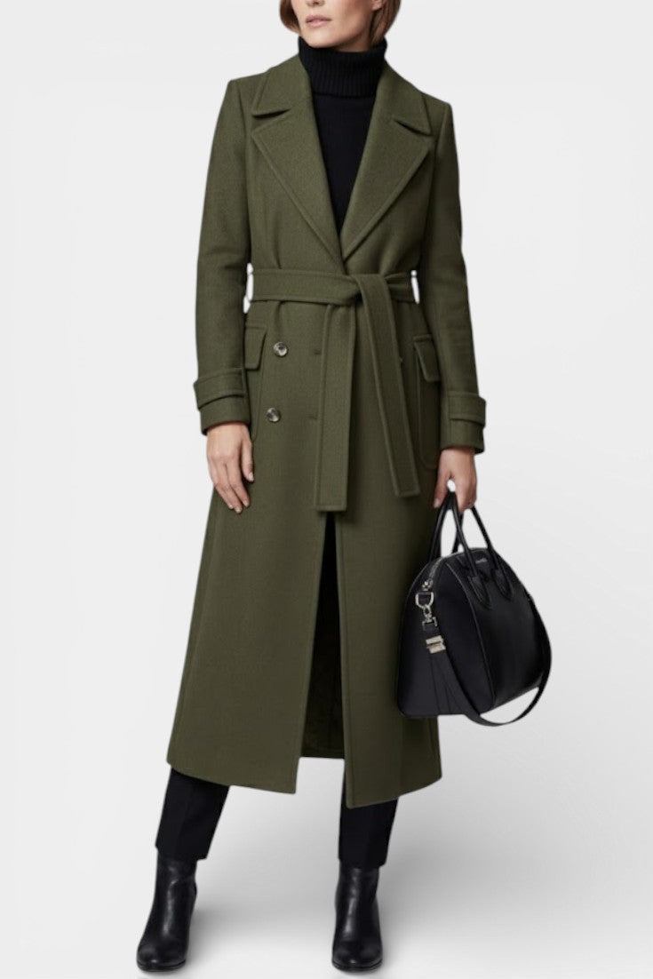 Franka Long Wool Coat with Tailored Fit and Elegant Double-Breasted Design
