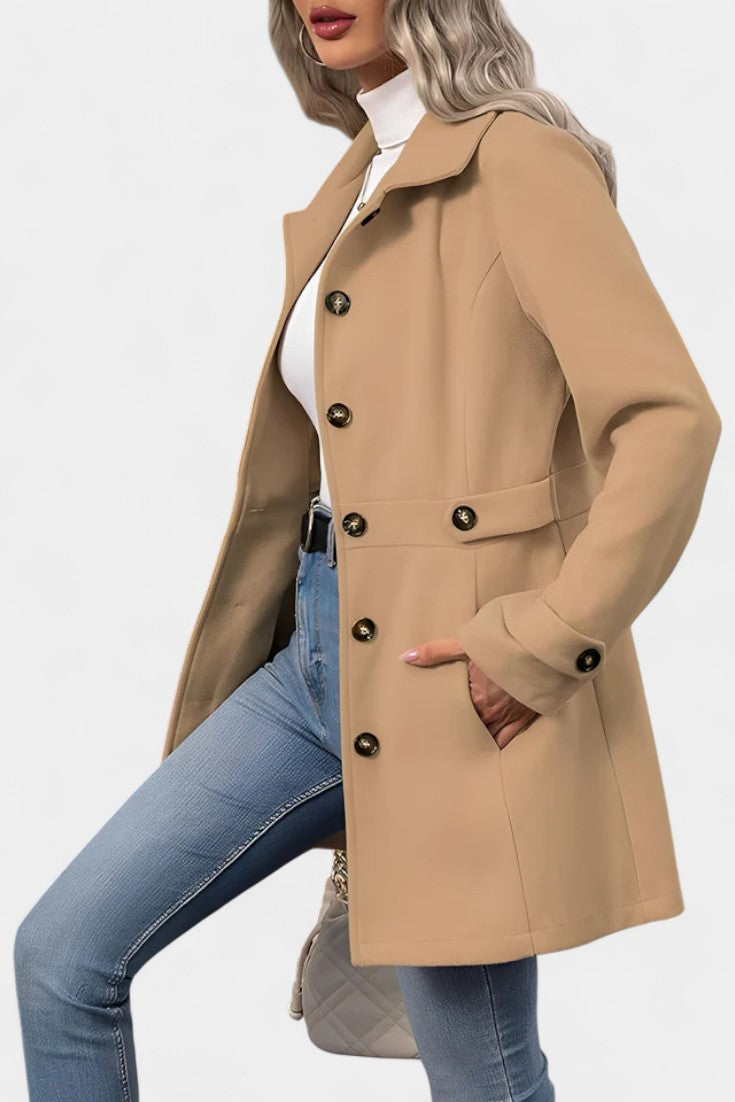 Cléophée Elegant Mid-Length Coat with Adjustable Belt