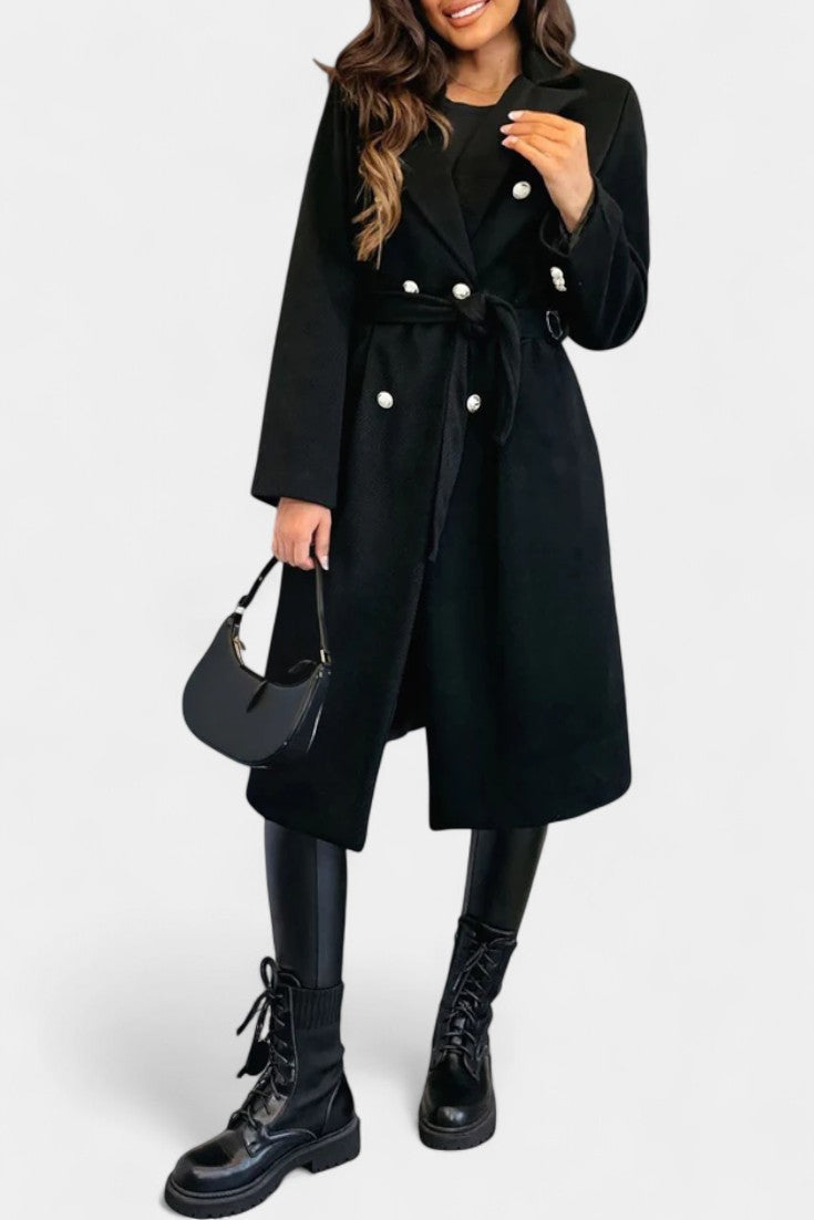 Miguelle Double-Breasted Coat with Tie Belt