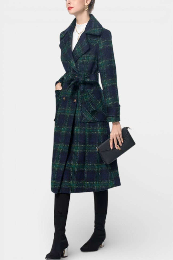 Lara Long Crossed Coat in Blue-Green