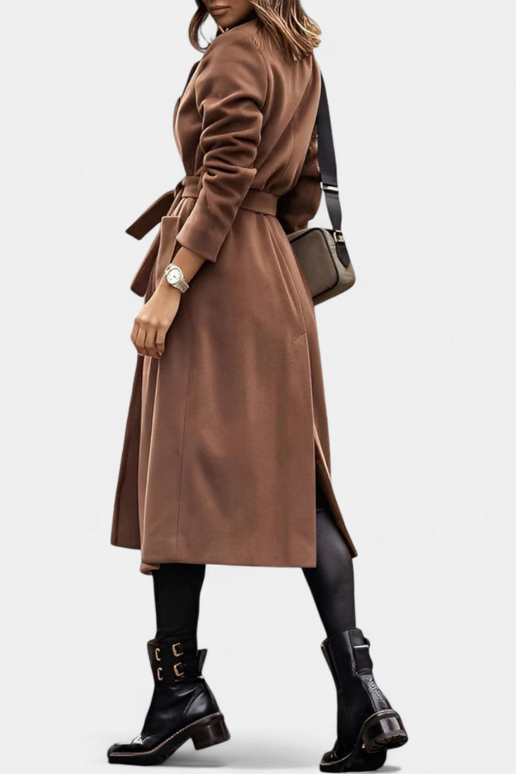 Capucine Belted Coat with Notched Collar and Pockets
