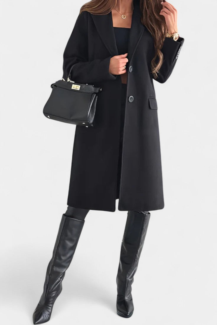 Armande Mid-Length Coat with Single Button and Notched Collar