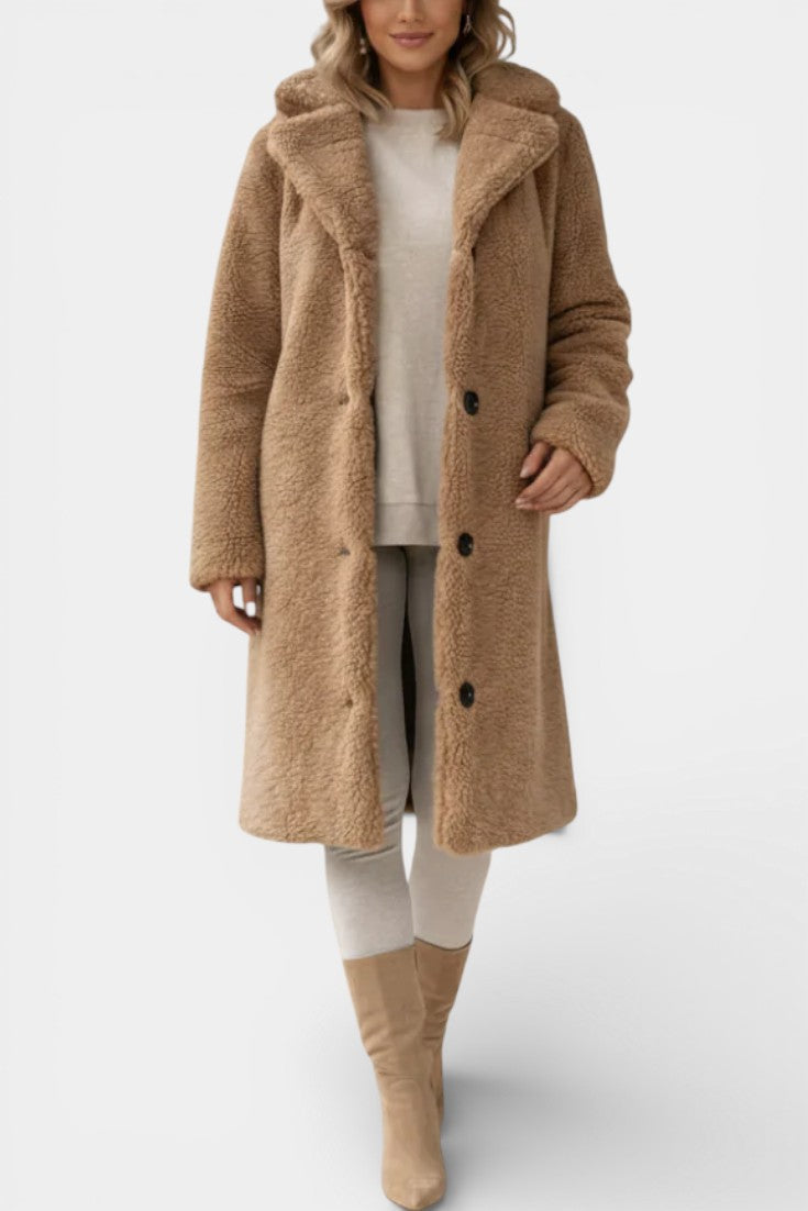 Verdeline Teddy Long Oversized Coat with Notched Collar