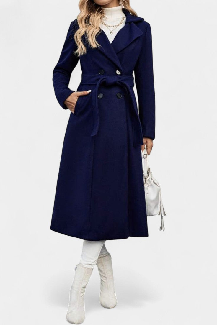 Mélissandre Long Check Coat with Double Breasted and Notched Collar