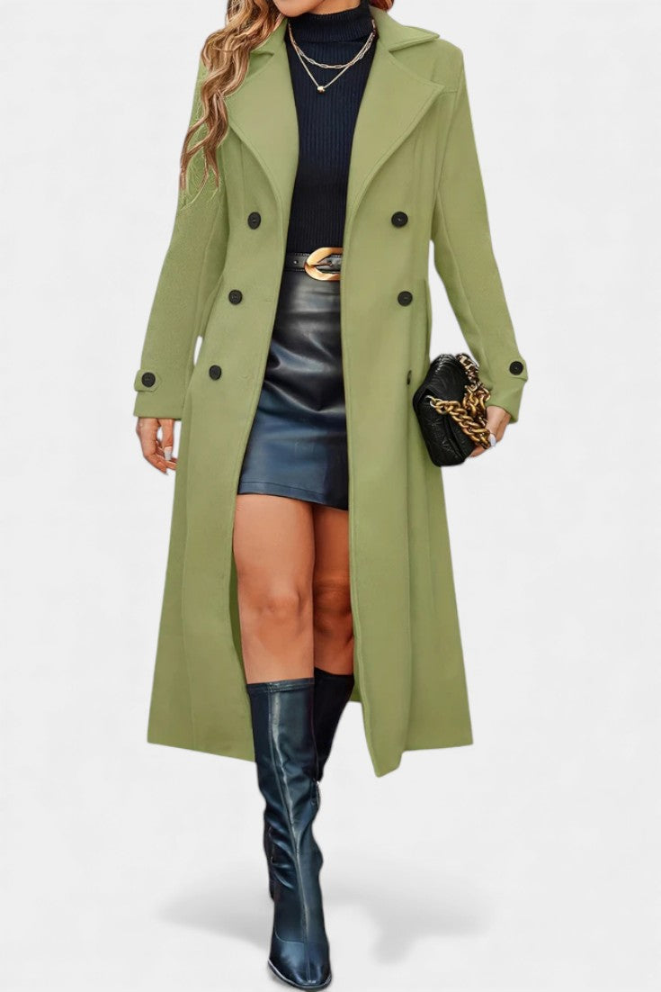 Naissa Long Notched Lapel Double-Breasted Coat