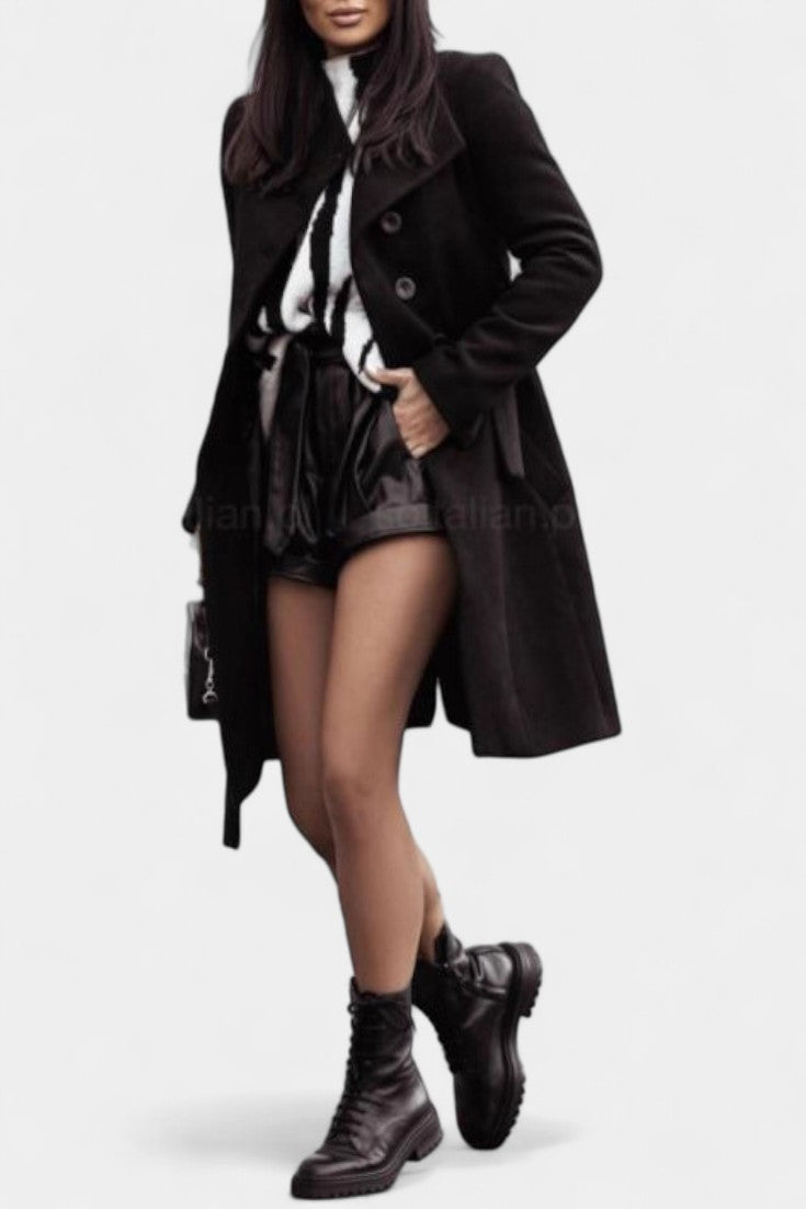 Kaya Long Trench Coat with Straight Silhouette and Belt