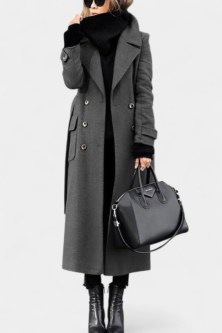 Franka Long Wool Coat with Tailored Fit and Elegant Double-Breasted Design