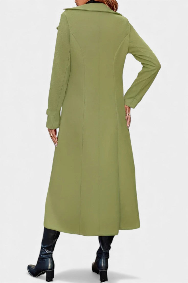 Naissa Long Notched Lapel Double-Breasted Coat
