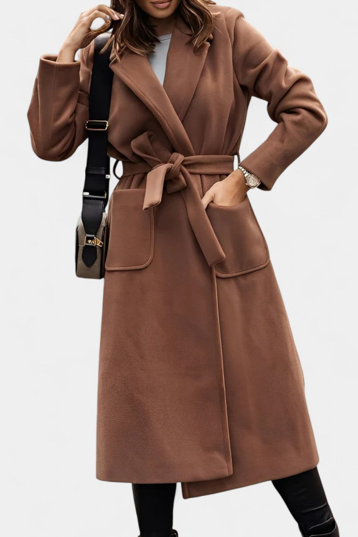 Capucine Belted Coat with Notched Collar and Pockets