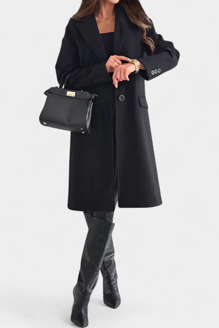 Armande Mid-Length Coat with Single Button and Notched Collar