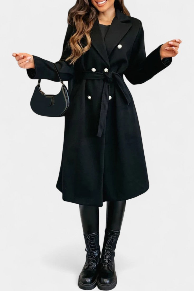 Miguelle Double-Breasted Coat with Tie Belt