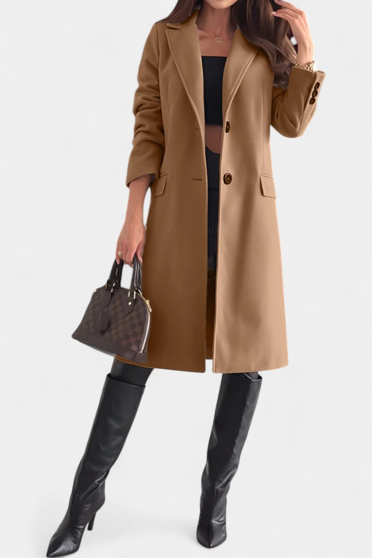 Armande Mid-Length Coat with Single Button and Notched Collar