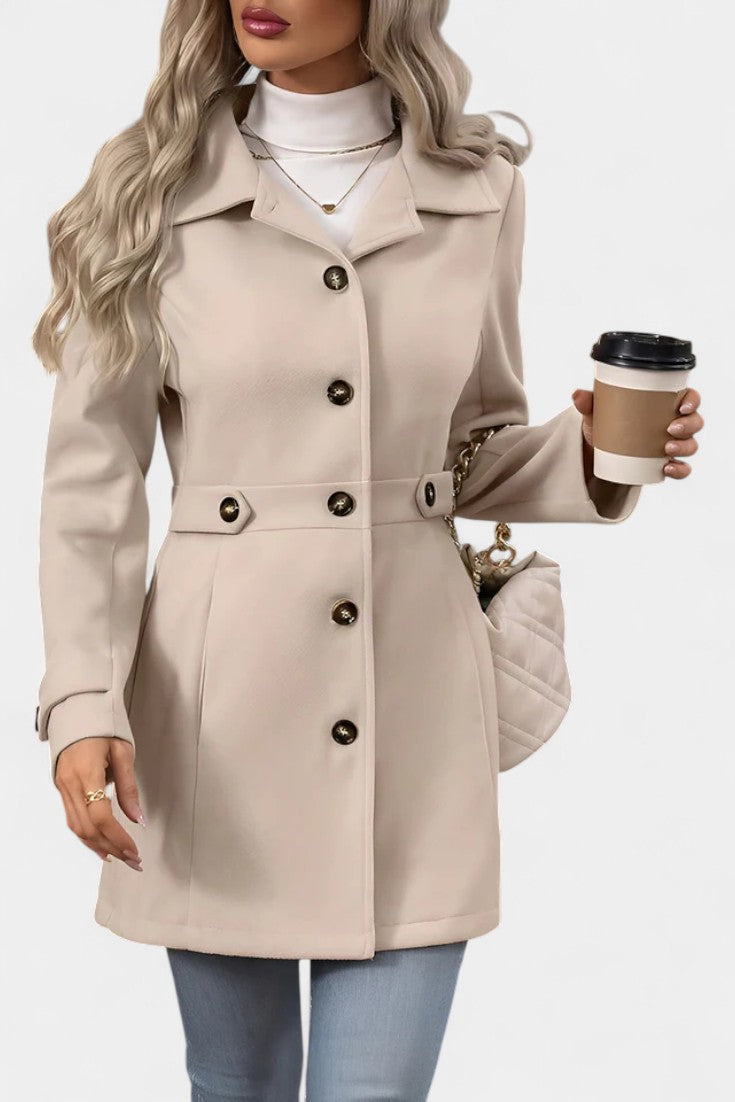 Cléophée Elegant Mid-Length Coat with Adjustable Belt